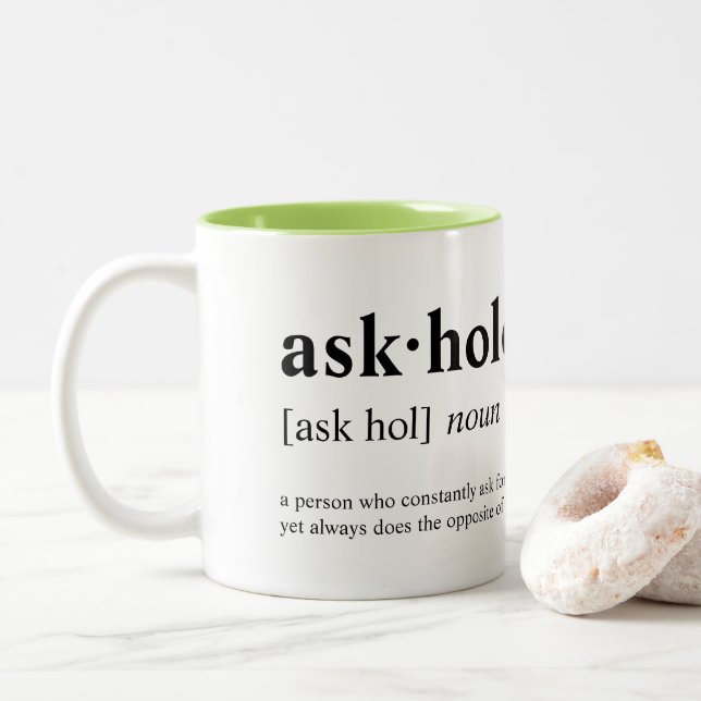 Askhole - Dictionary meaning Two-Tone Coffee Mug (With Donut)