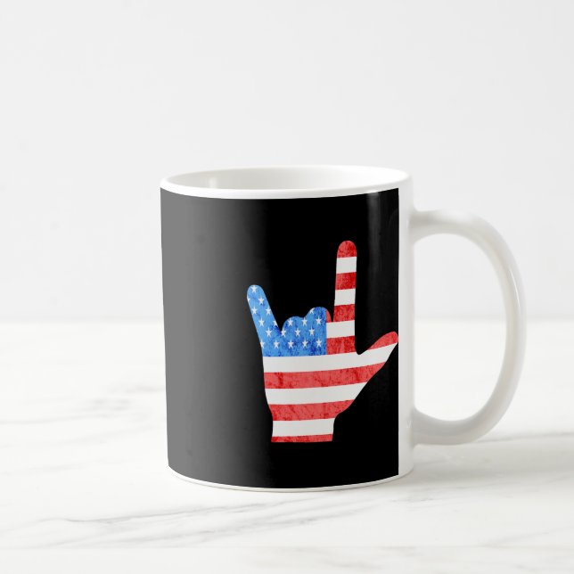 ASL 4th July American Sign Languages Deaf Awarenes Coffee Mug (Right)