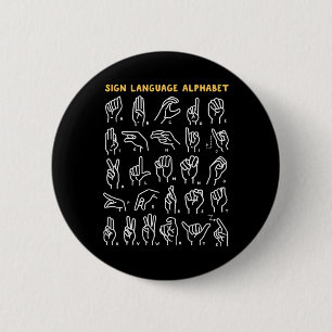 Asl Abc American Sign Language Alphabet Retro Deaf Button