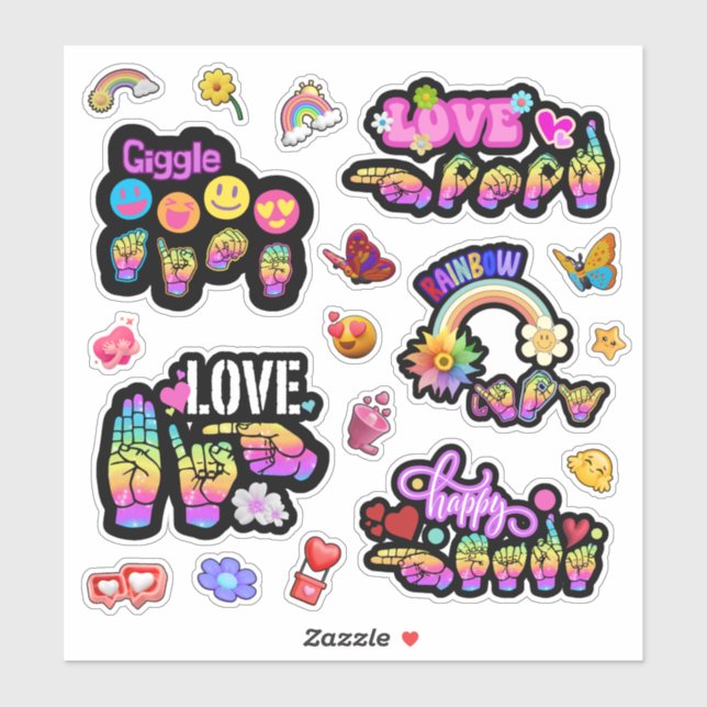 ASL Affirmation Stickers – Love, Laugh, Celebrate (Sheet)
