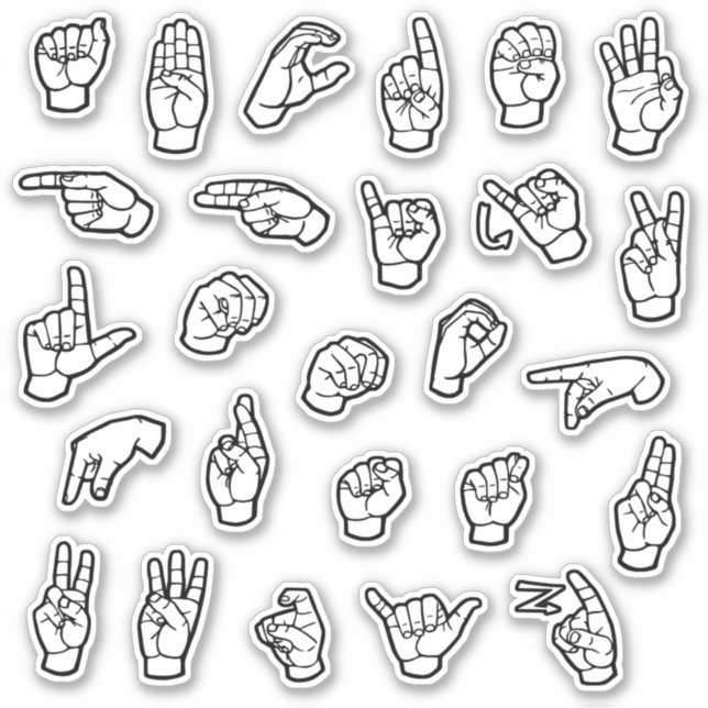 ASL Alphabet ABC Individual Hand Signs Sticker (Front)