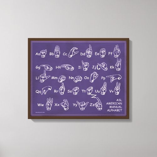 ASL American Manual Alphabet Purple Chalkboard Canvas Print