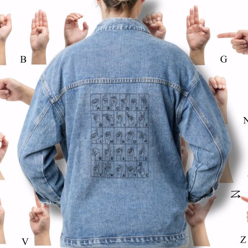 ASL American Sign Language Alpabet Blue Denim Jacket