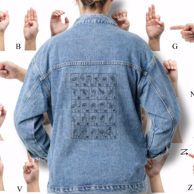 ASL American Sign Language Alpabet Blue Denim Jacket (Creator Uploaded)