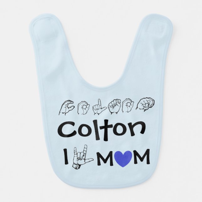 ASL American Sign Language Fingerspelled Colton Baby Bib (Front)