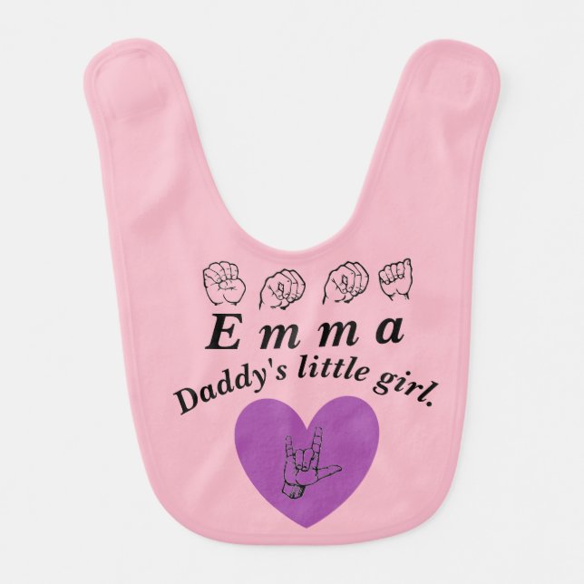 ASL American Sign Language Fingerspelled Emma Bib (Front)