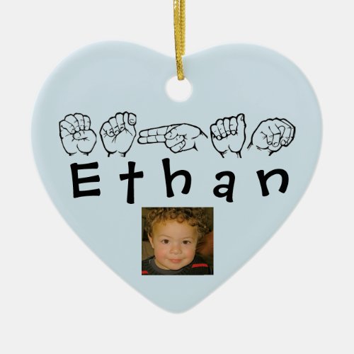 ASL American Sign Language Fingerspelled Ethan Ceramic Ornament