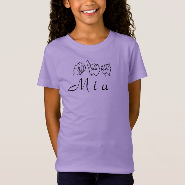 ASL American Sign Language Fingerspelled Mia T-Shirt (Front)