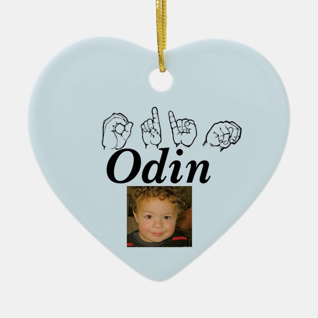 ASL American Sign Language Fingerspelled Odin Ceramic Ornament (Front)