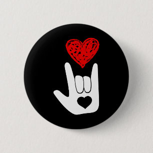 ASL American Sign Language Love Hand Sign ASL Squa Button