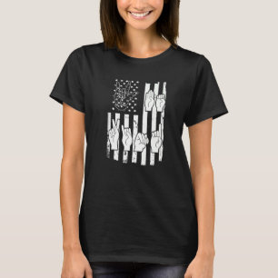 Asl American Sign Language Usa Flag Be Kind T-Shirt