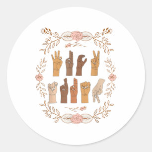Asl Anti Trump Sign Language Floral Funny  Classic Round Sticker