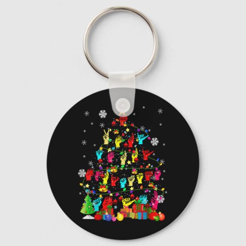 ASL Christmas Tree Xmas Lights ASL Sign Language H Keychain