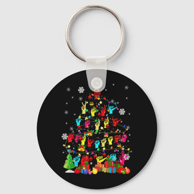 ASL Christmas Tree Xmas Lights ASL Sign Language H Keychain (Front)