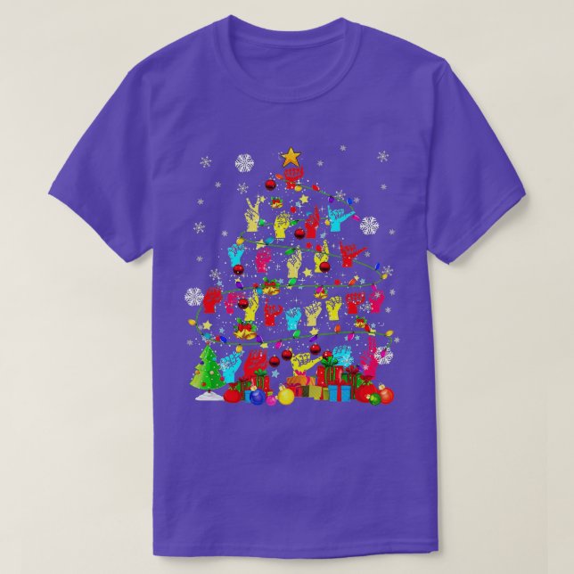 ASL Christmas Tree Xmas Lights ASL Sign Language H T-Shirt (Design Front)