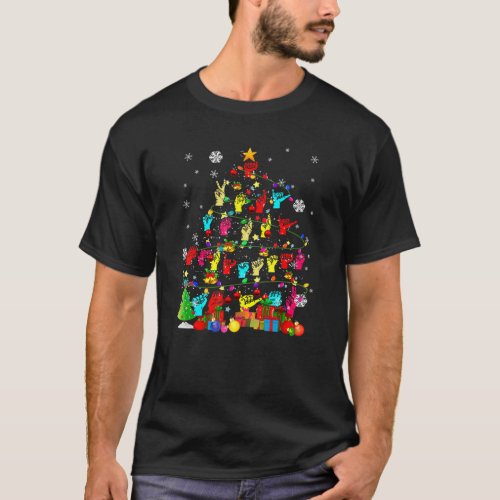 ASL Christmas Tree Xmas Lights ASL Sign Language H T_Shirt