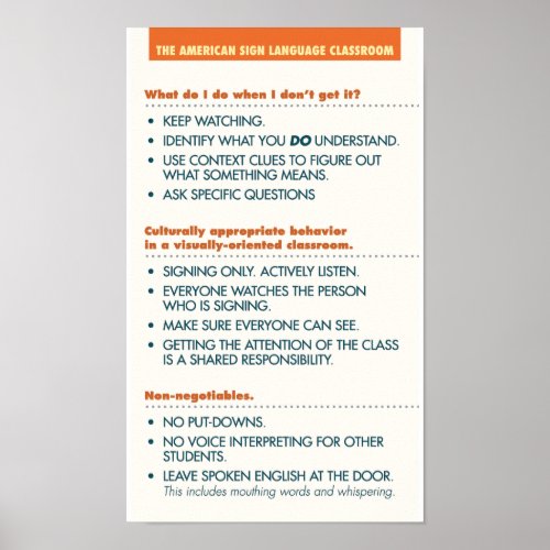 ASL Classroom guidelines poster light bkgd