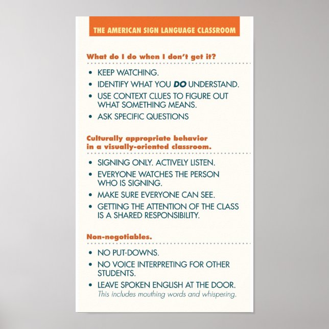 ASL Classroom guidelines. poster (light bkgd) (Front)