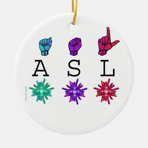 ASL Colorful Hands  Flowers Ceramic Ornament