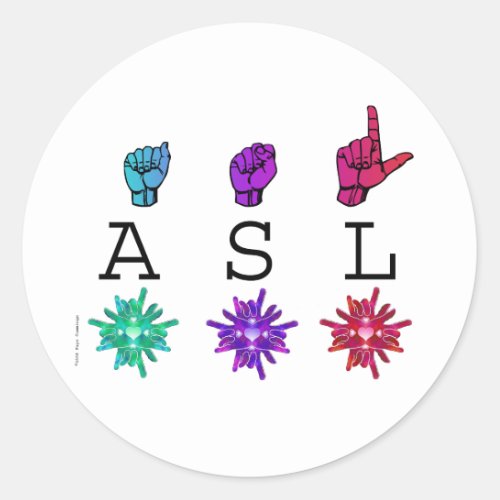 ASL Colorful Hands  Flowers Classic Round Sticker