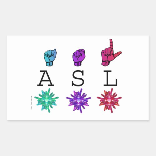 ASL Colorful Hands  Flowers Rectangular Sticker