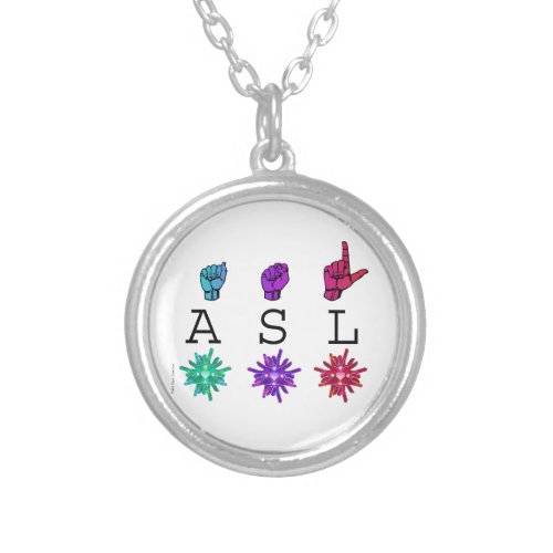 ASL Colorful Hands  Flowers Silver Plated Necklace