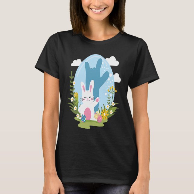 ASL Easter Bunny Reflection I Love You Hand Sign L T-Shirt (Front)