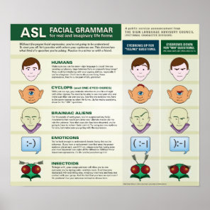 ASL Facial Grammar for various life forms. poster