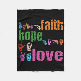 Asl Faith Hope Love American Sign Language Christi Fleece Blanket