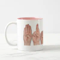 Nicole Miller BELIEVE Coffee Mug Message In Sign Language. Blue