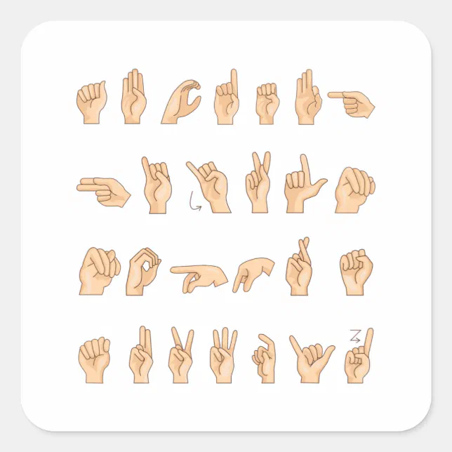 ASL Hand American Sign Language Gift Square Sticker | Zazzle