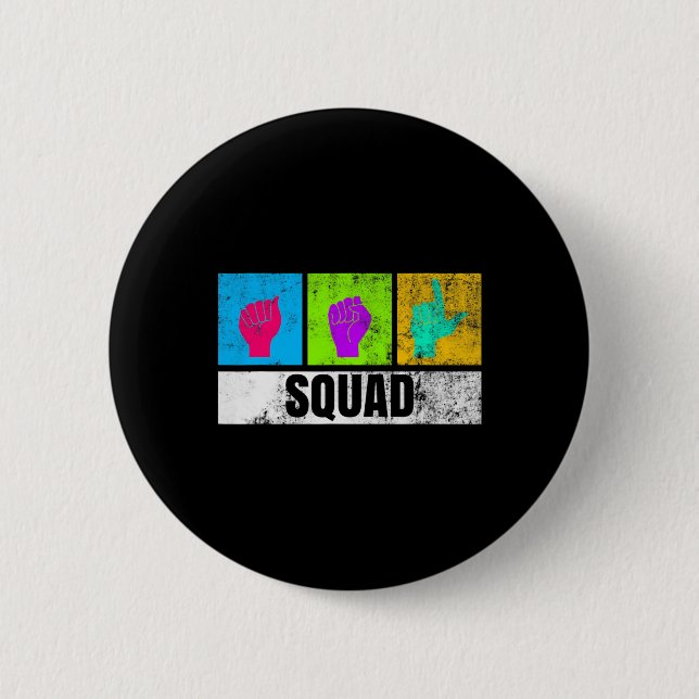 ASL Hand Sign Language For Deaf Pride And Deaf Awa Button (Front)