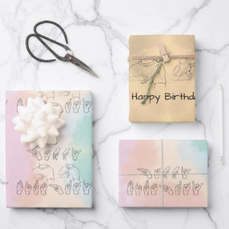 ASL Happy Birthday /Hand Signs and Finger Spelling Wrapping Paper Sheets