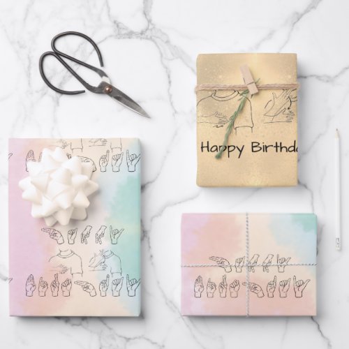 ASL Happy Birthday Hand Signs and Finger Spelling Wrapping Paper Sheets