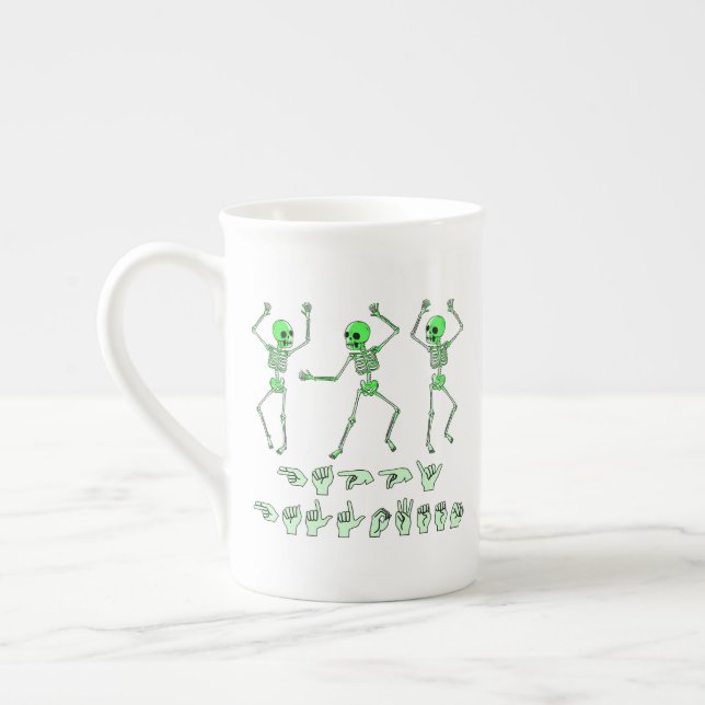 ASL Happy Halloween I - Cute Spooky Season Bone China Mug (Left)