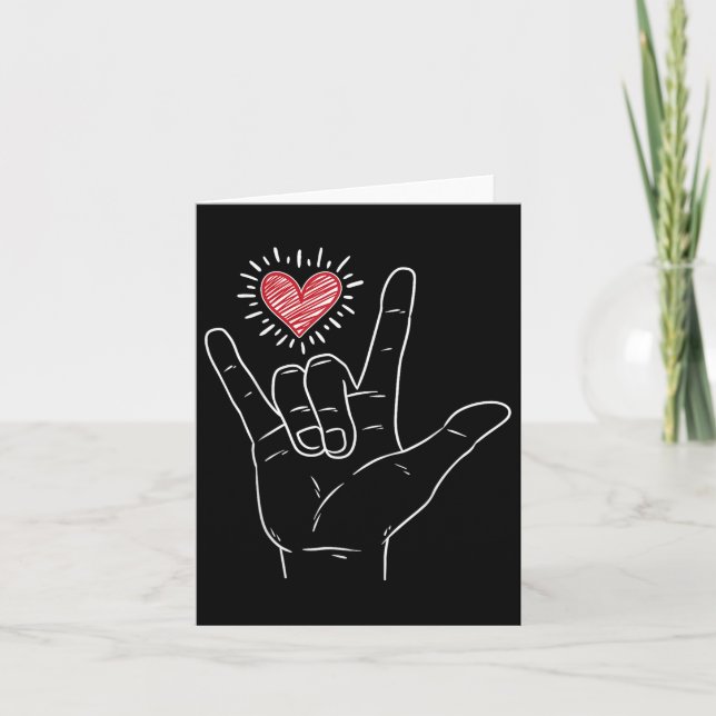 Asl Heart I Love You Hand Sign Language Valentines Card (Front)