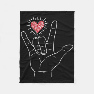 Asl Heart I Love You Hand Sign Language Valentines Fleece Blanket