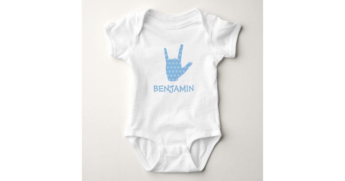 Asl I Love You Blue Dots Sign Language Boy Name Baby Bodysuit Zazzle Com Asl I Love You Blue Dots Sign Language Boy Name Baby Bodysuit Zazzle Com