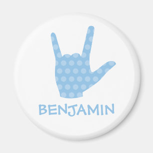 ASL I Love You Blue Dots Sign Language Name Magnet
