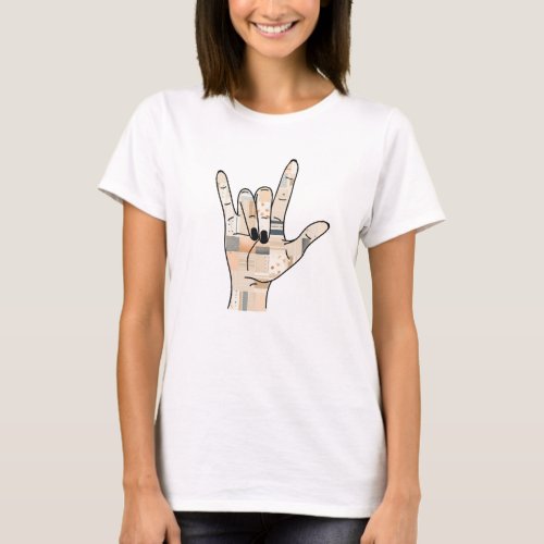 ASL I love you Boho quilt design Sign Language  T_Shirt