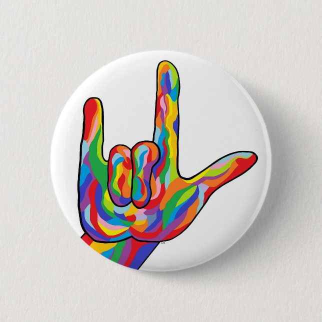 ASL I Love You BOLD COLOR Pinback Button (Front)