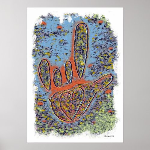 ASL I Love You Contemporary in Blue Poster