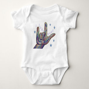 ASL I Love You Denim and Camouflage Colors Baby Bodysuit