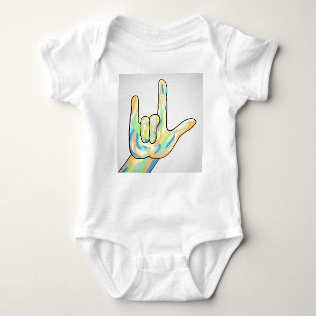 ASL I Love You Gray Baby Bodysuit (Front)