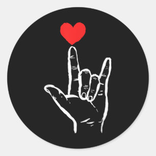 Asl I Love You Hand Heart American Sign Language V Classic Round Sticker