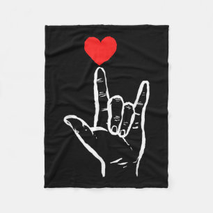Asl I Love You Hand Heart American Sign Language V Fleece Blanket