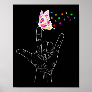 ASL I Love You Hand Sign Language Butterfly Autism