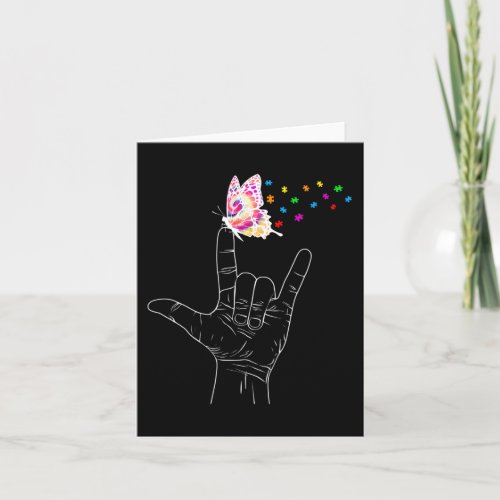 ASL I Love You Hand Sign Language Butterfly Autism Card