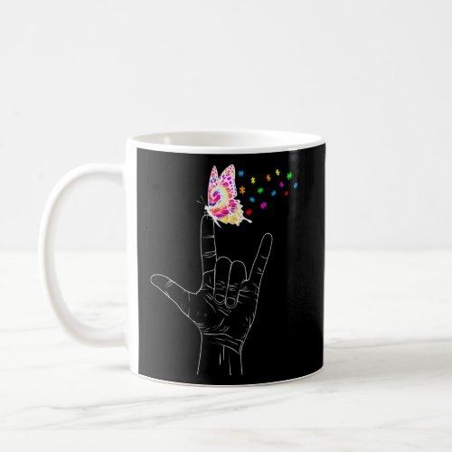 Asl I Love You Hand Sign Language Butterfly Autism Coffee Mug