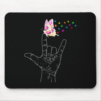 ASL I Love You Hand Sign Language Butterfly Autism Mouse Pad